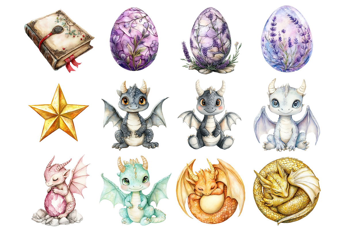 Watercolor Dragon Clipart, a Seasonal Illustration by CitraGraphics (Photo 2 of 5)