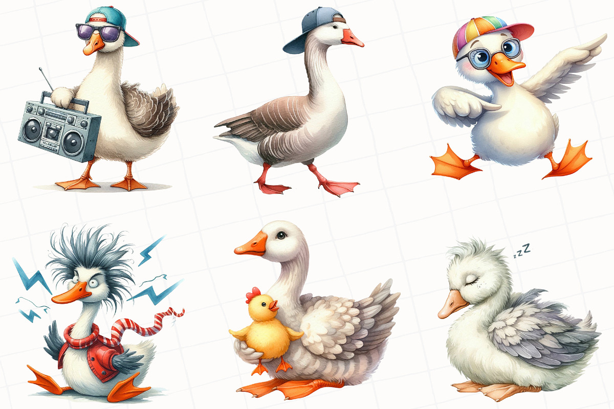 Silly Goose Watercolor Clipart, an Illustration by OK Design (Photo 3 of 5)