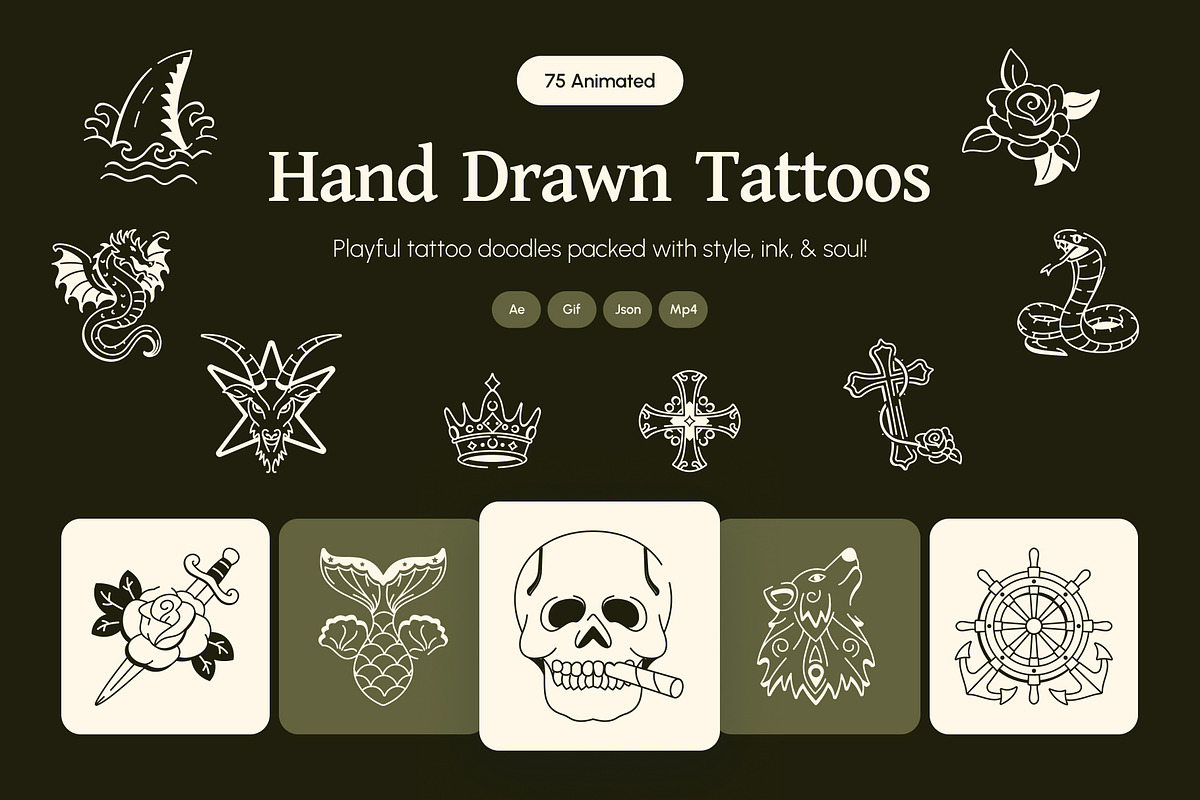Animated Hand Drawn Tattoos Art Set, a Solid Icon by Vectors Market (Photo 1 of 4)