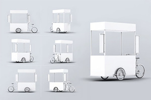 Food Cart Kiosk With Wheels Mock-Up