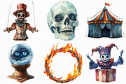 Watercolor Spooky Circus Clipart, an Illustration by Craft Nest (Thumbnail 2 of 6)