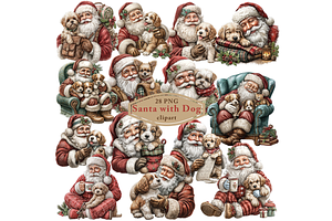 Santa With Dog Clipart PNG