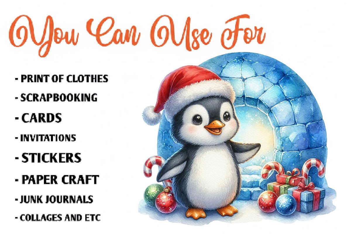 Watercolor Igloo Penguin Collection, a Seasonal Illustration by CreationArt (Photo 5 of 7)