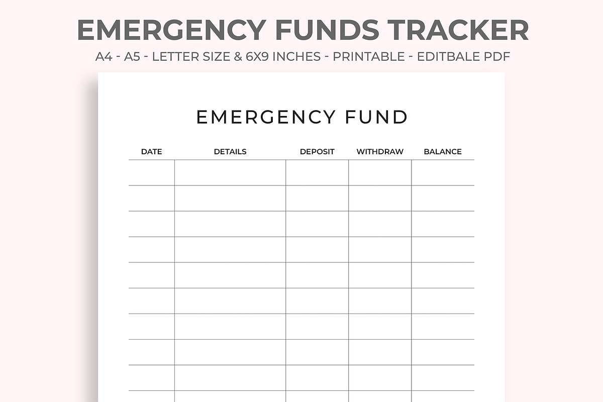 Emergency Funds Tracker, a Stationery Template by M9 Design (Photo 1 of 5)