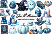 Watercolor Blue Halloween Clipart, an Illustration by Daily.Designs (Thumbnail 1 of 5)