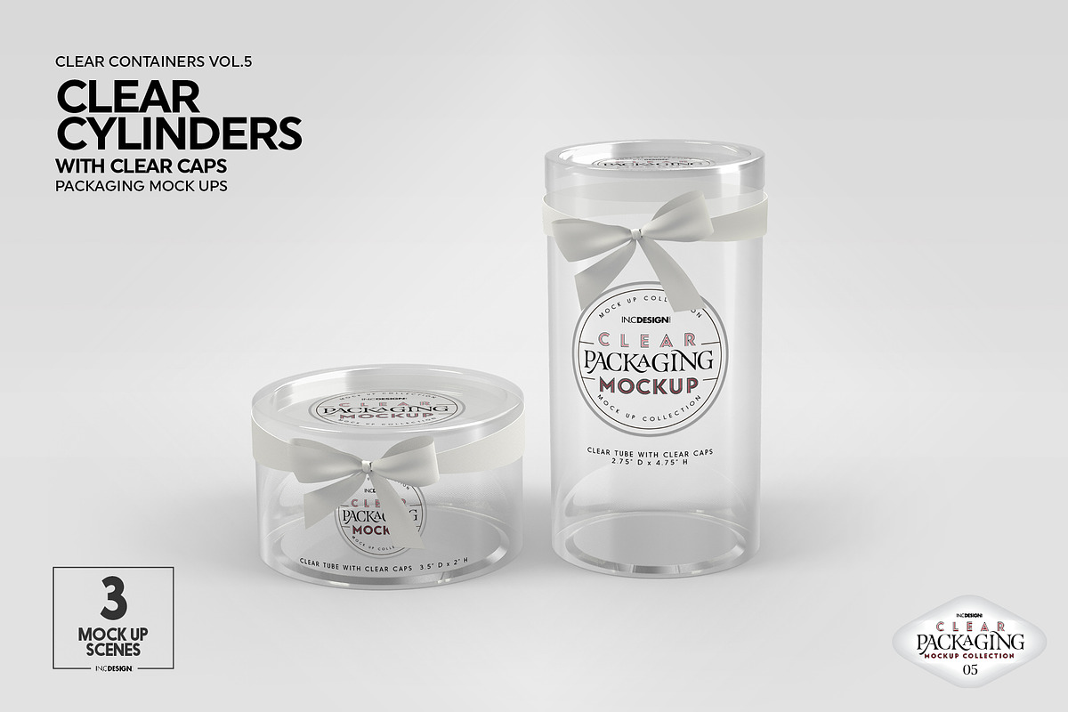 Clear Cylinders Clear Caps Mockups, a Packaging Mockup by INCDesign (Photo 11 of 14)