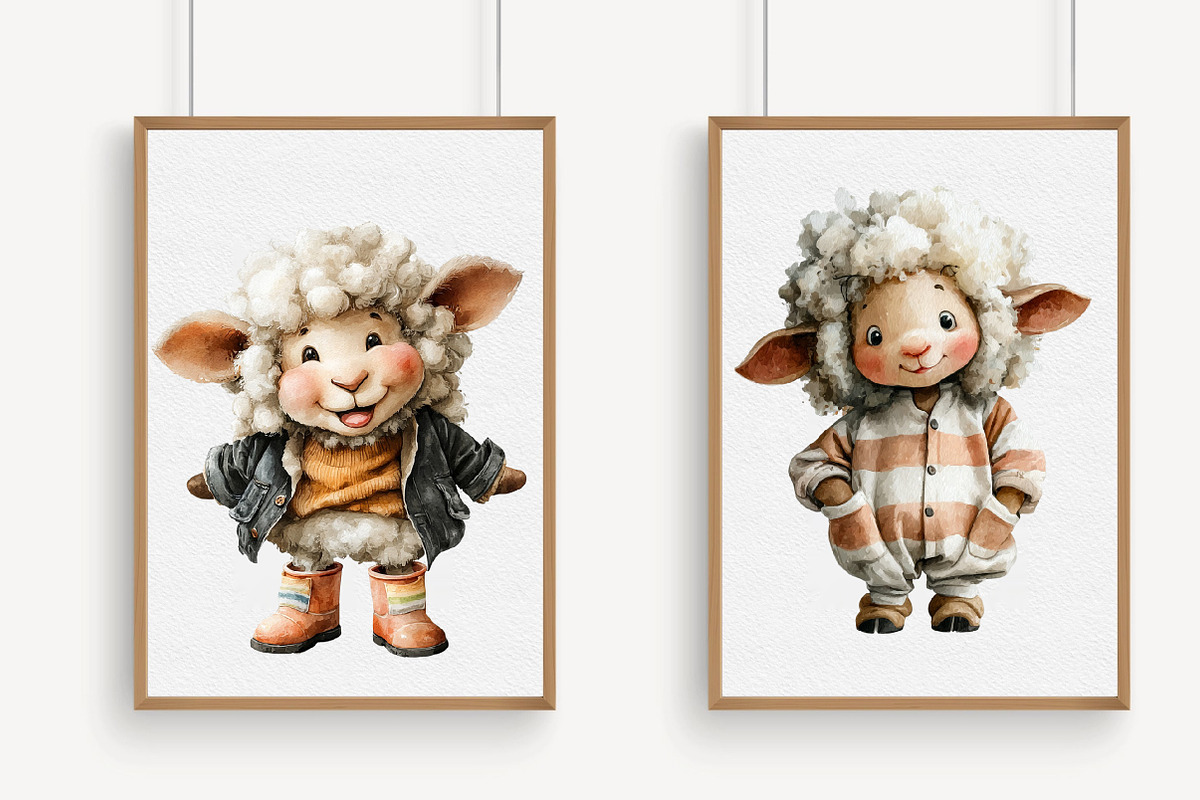 Watercolor Funny Sheep Clipart, an Illustration by Libby Wishes (Photo 3 of 7)