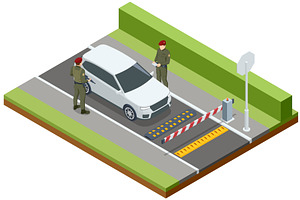 Isometric checkpoint with soldiers, a Transportation Illustration by Golden Sikorka