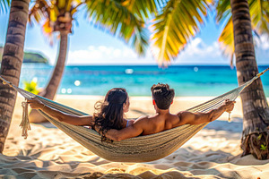 Couple Relaxing in Tropical Beach Hammock, a Sports & Recreation Photo by Davizro's Market