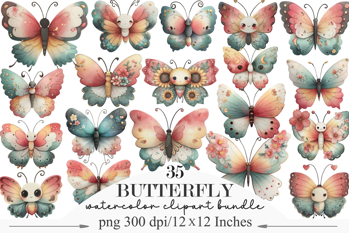 Whimsical Butterfly Clipart, an Illustration by Designking (Photo 1 of 5)