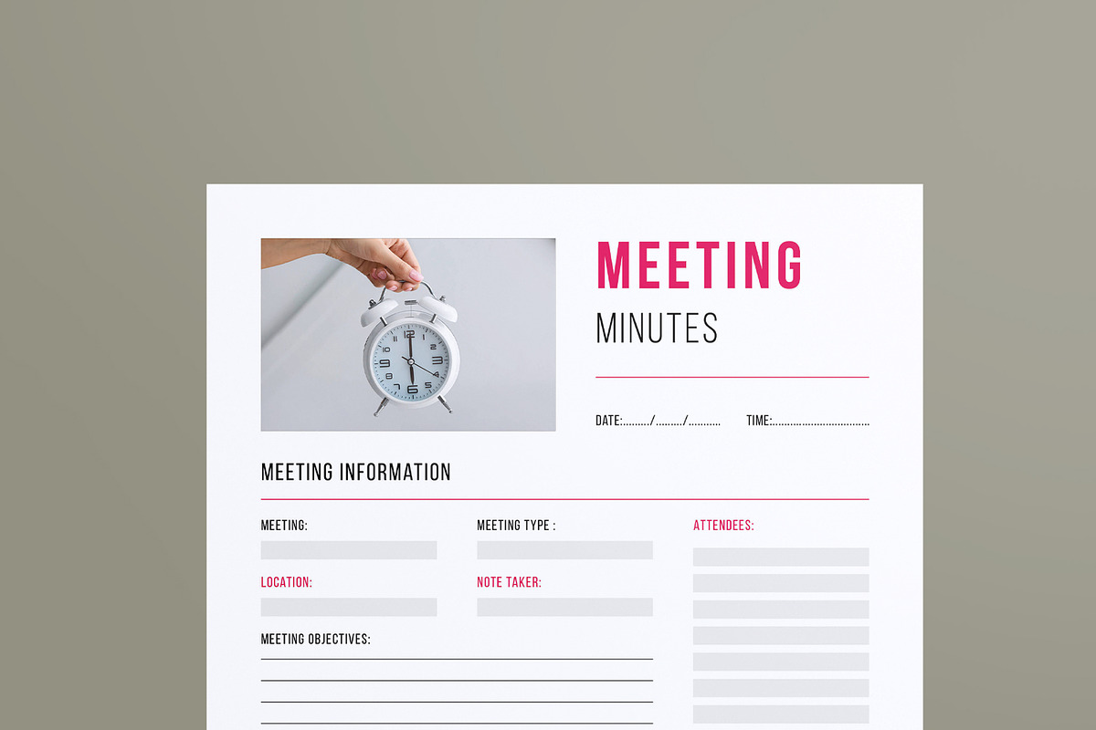 Meeting Minutes Template Layout, a Stationery Template by MightyDesign (Photo 2 of 8)