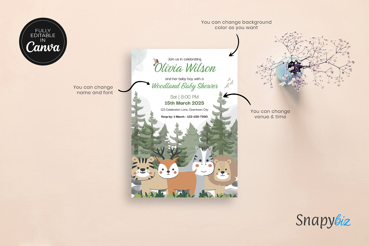 Woodland Boy Shower Invitation Temp, an Invitation Template by Snapybiz (Photo 8 of 11)
