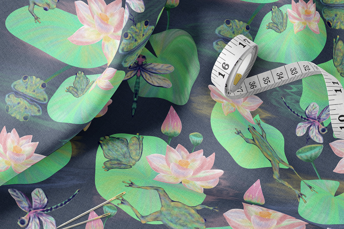 Frog Lotus Seamless Pattern, a Pattern Graphic by Oksana Dovhopol Art (Photo 16 of 23)