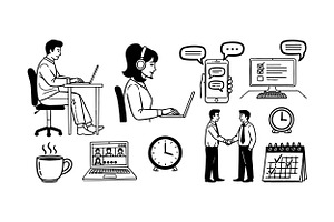 Remote Work Business Icons Set, an Illustration by designvectx