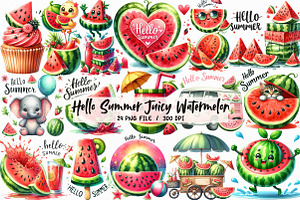 Hello Summer Juicy Watermelon Clipar, an Illustration by Libby Wishes