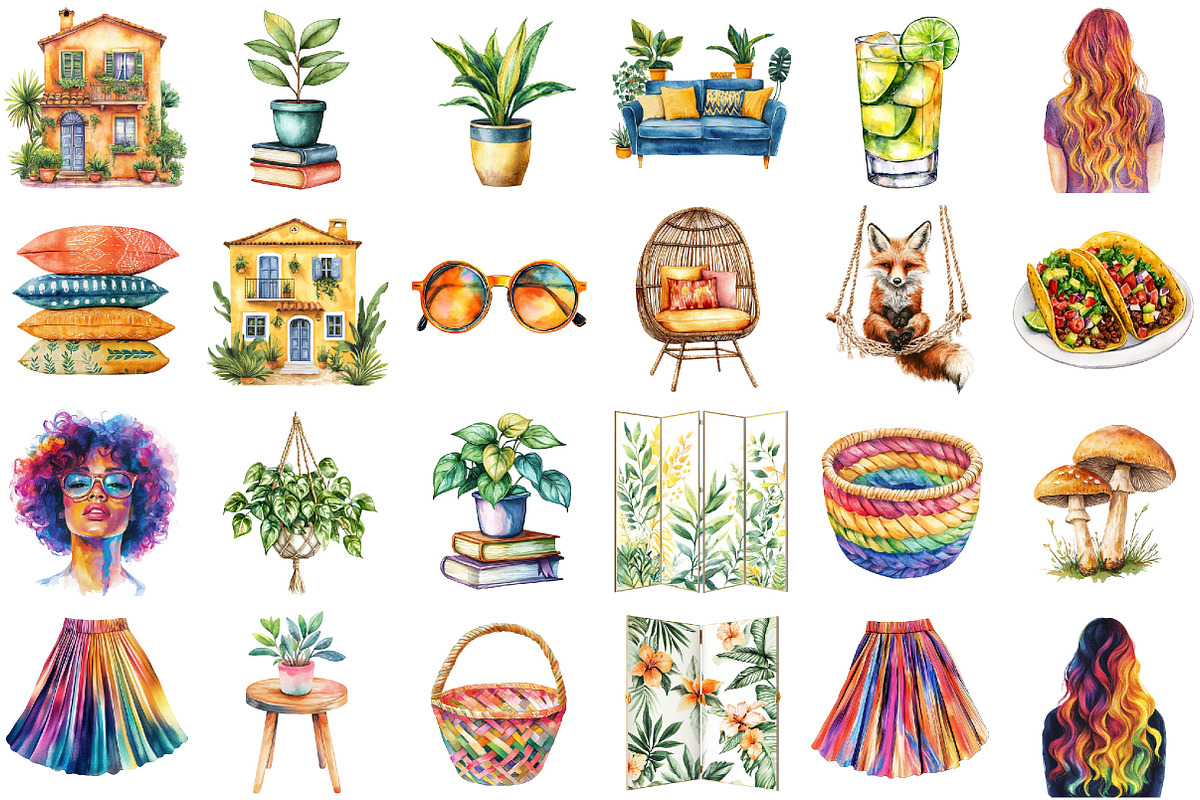 Watercolor 70'S Vibes Clipart, a Seasonal Illustration by designcity5 (Photo 2 of 5)