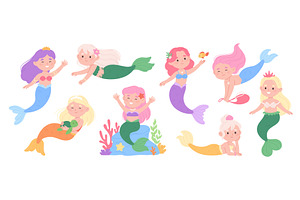 Cute mermaid characters. Little, an Illustration by LadadikArt