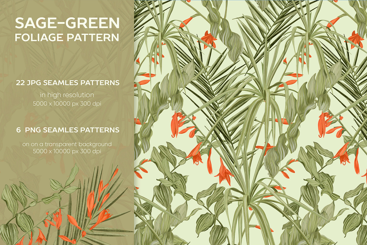 Sage-green foliage pattern, a Pattern Graphic by ANAKOTO (Photo 3 of 13)