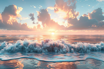 A peaceful beach scene with various, a Photo by LOGOCREATIVE