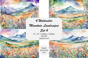 Watercolor Mountain Landscapes Set 4