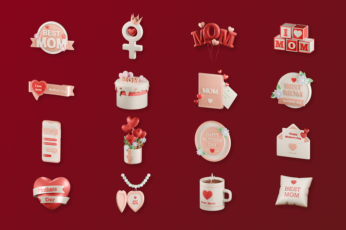 Mothers Day 3D Icon Set, a 3D by Laimmilka (Photo 4 of 4)
