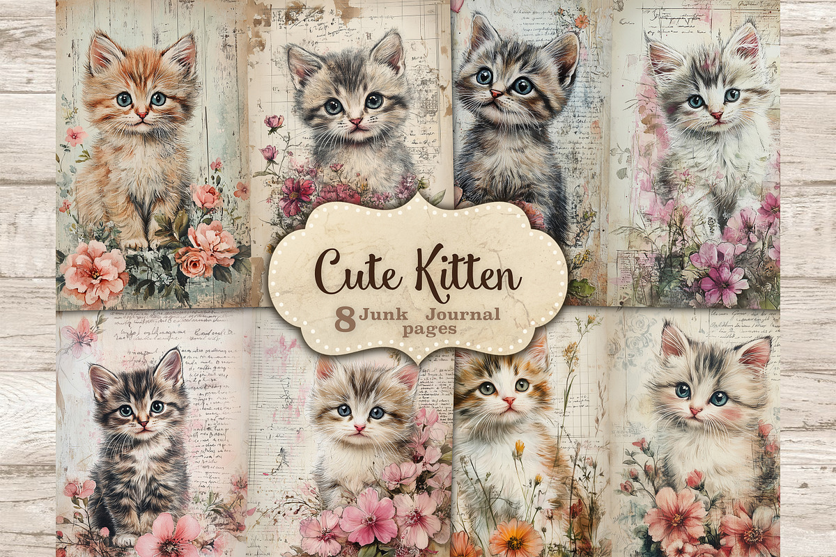 Cute Kitten Junk Journal Pages, an Animal Illustration by GlamArtZhanna (Photo 1 of 9)
