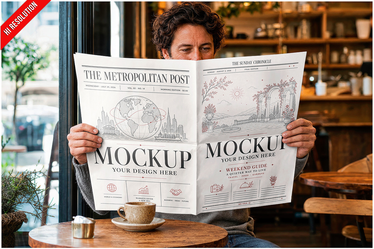 Newspaper Coffee Shop PSD, an Advertising Mockup by Bruno's Shop (Photo 1 of 3)