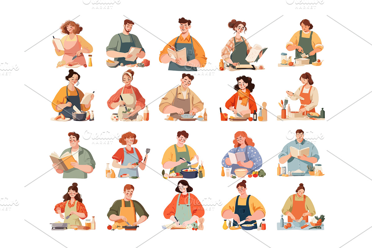 Home cooks characters cartoon vector, a Person Illustration by Onyx