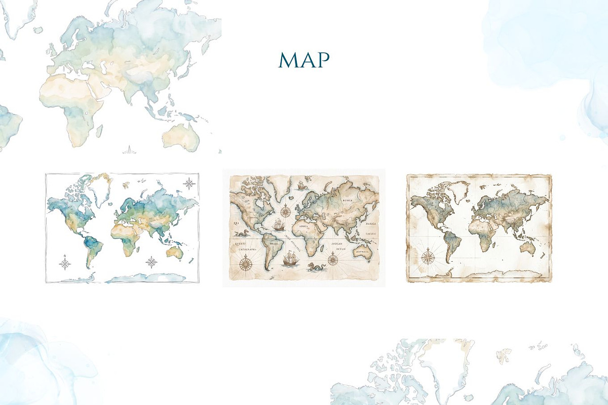 Travel Watercolor Clipart Set, a Decorative Illustration by Arslan (Photo 8 of 17)