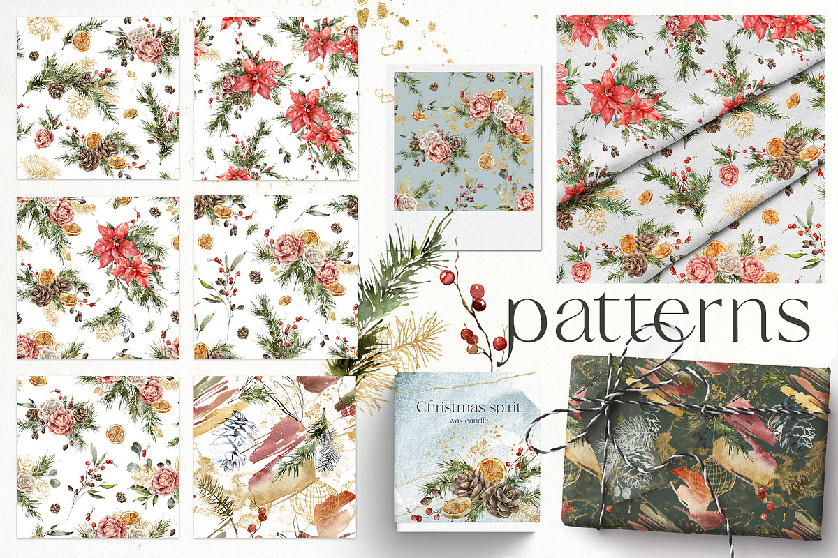 Christmas watercolor floral clipart, a Seasonal Illustration by Yuliya Derbisheva (Photo 12 of 13)