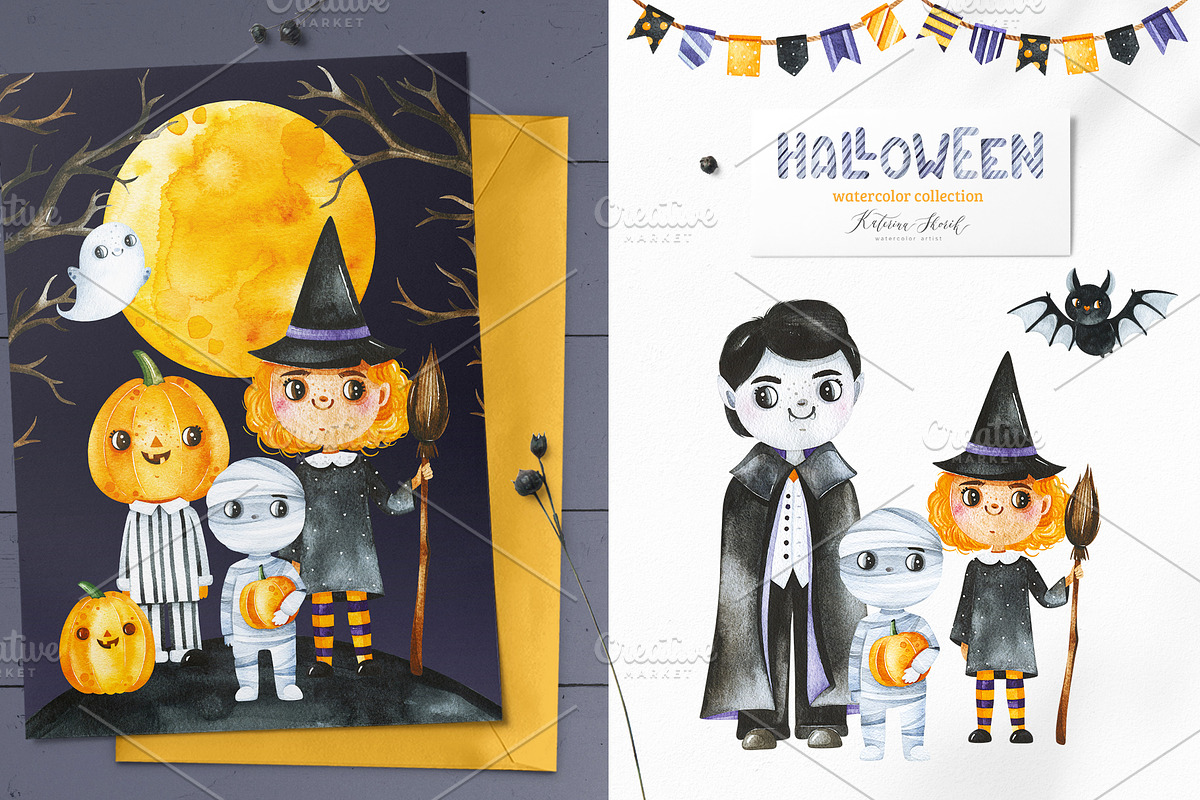 Halloween.Cute watercolor collection, a Decorative Illustration by Kate_Rina (Photo 3 of 11)