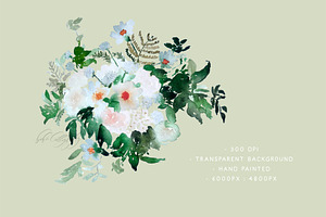 White Florals And Greenery Clipart