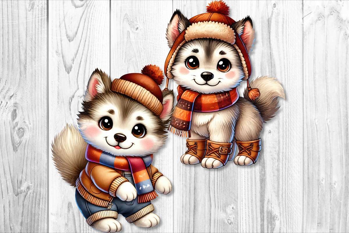 Cute Autumn Husky Dog Clipart Set, a Seasonal Illustration by V Design Creator (Photo 5 of 9)