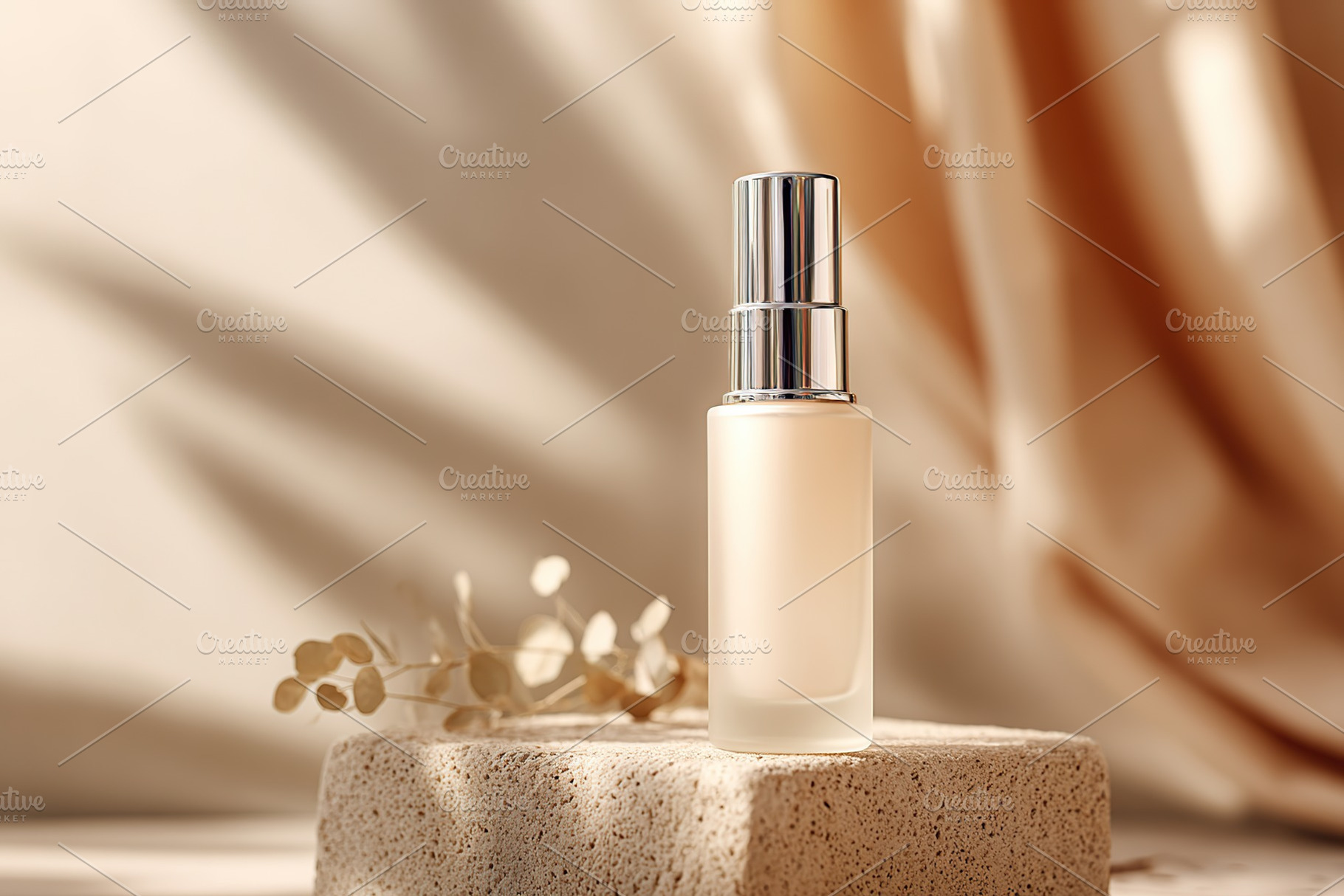 Elegant skincare serum on a textured surface with soft light and minimalist dec, a Photo by AlyaAnd