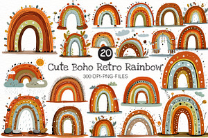 Cute Boho Retro Rainbow Clipart, a Seasonal Illustration by Designworld