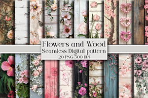 Flowers and Wood Digital pattern, a Pattern Graphic by Libby Wishes