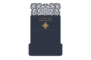 Vector wedding card laser cut template. Vintage decorative elements