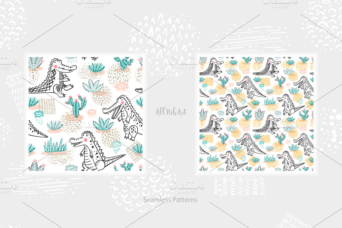 Cute Crocodiles & Cacti, an Animal Illustration by AllNikArt (Photo 3 of 7)