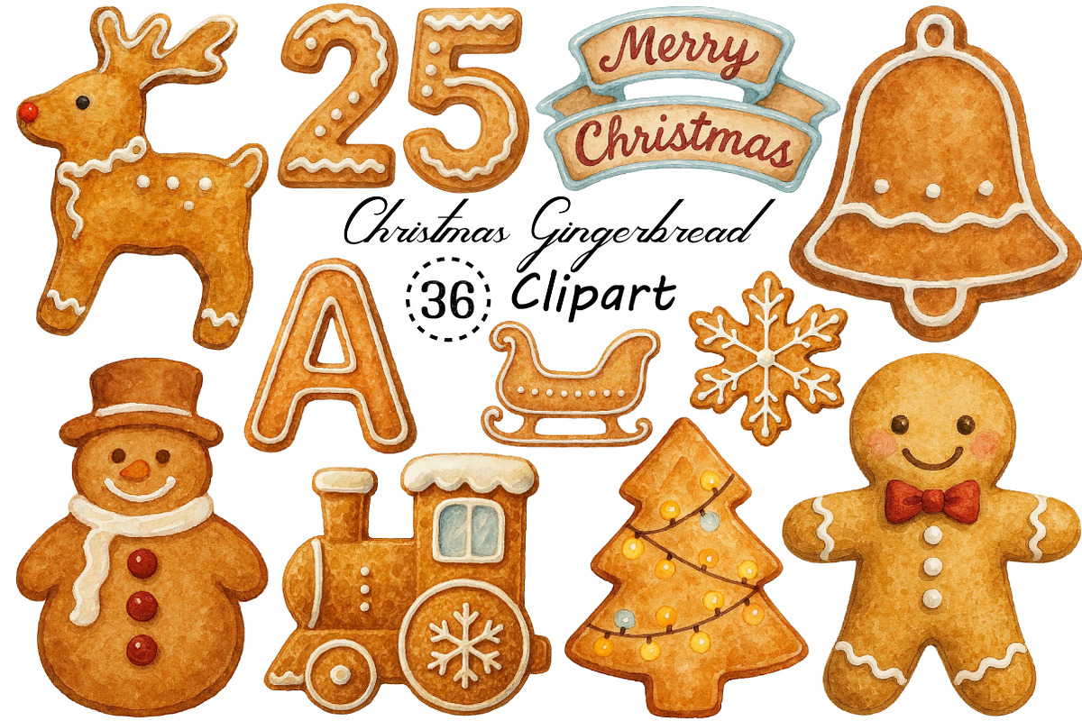 Watercolor Christmas Gingerbread, an Illustration by Creative Art (Photo 1 of 10)