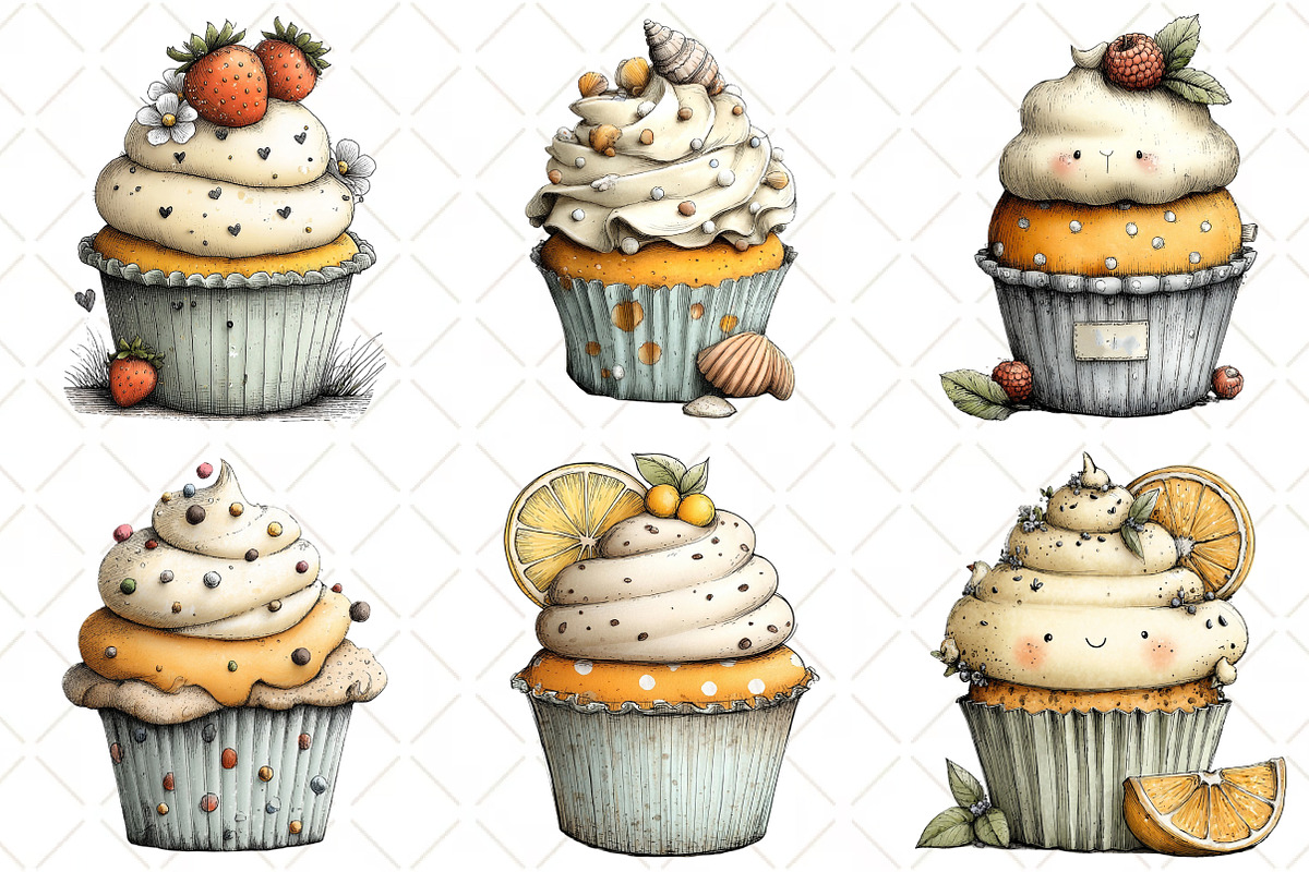 Watercolor Summer Cupcake Clipart, an Illustration by Black Bird Studio (Photo 3 of 5)