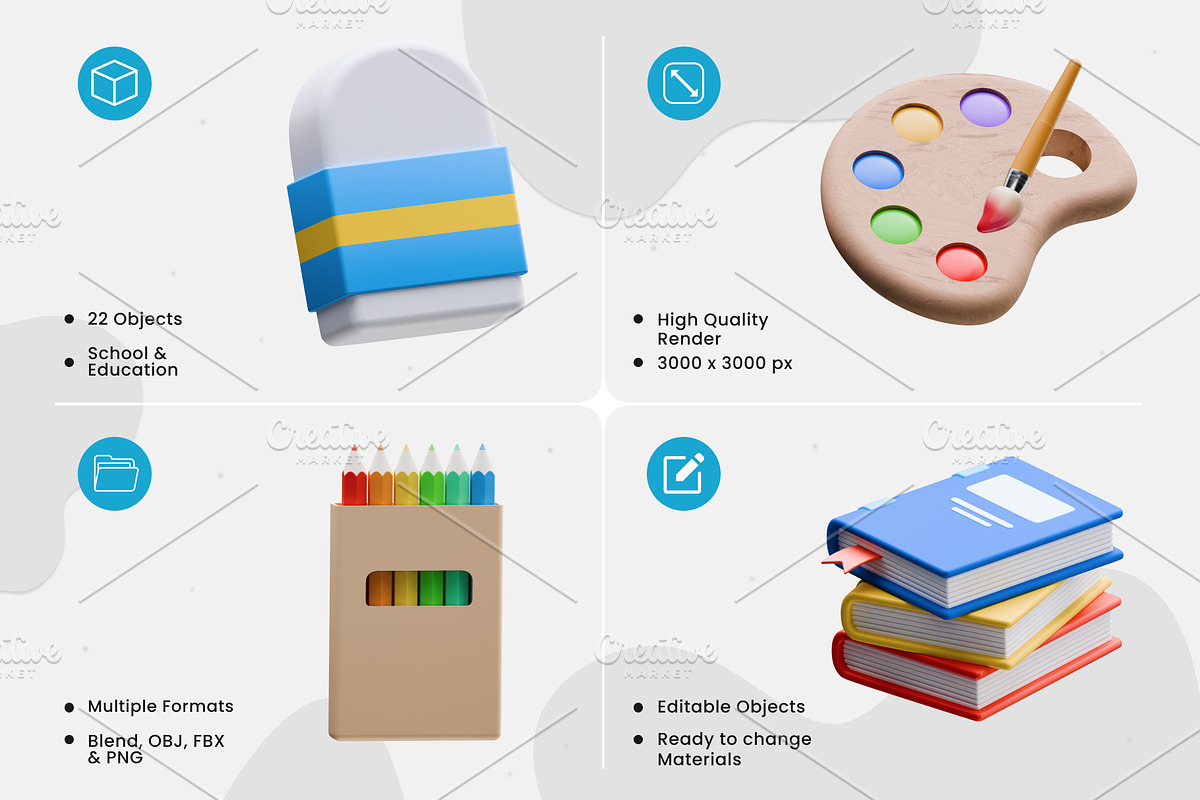 School & Education 3D Icons, an Object 3D Model by Azam Creative (Photo 2 of 5)