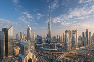 Dubai Skyline Burj Khalifa Stunning, a Photo by Pixeness Studio
