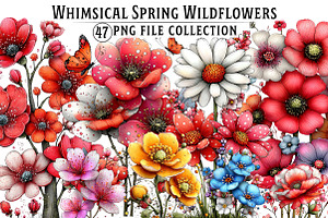 Whimsical Wildflowers Clipart,Spring, an Illustration by Dream Creation