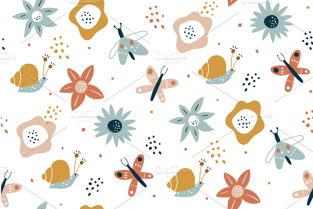 Floral seamless pattern with, an Animal Illustration by Riots Brush