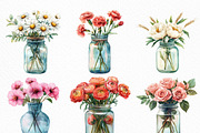Watercolor Flower Jar Clipart Bundle, an Illustration by Craft Nest (Thumbnail 2 of 6)
