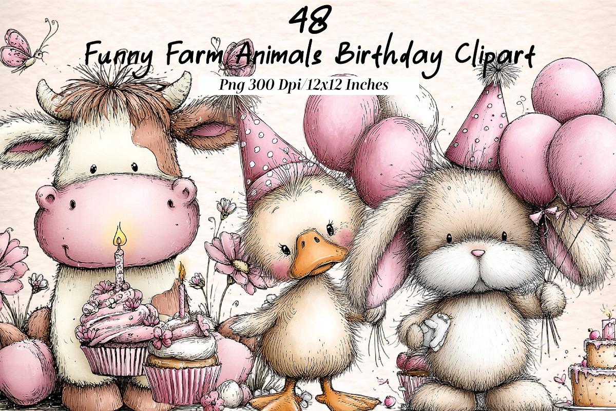 Funny Farm Animals Birthday Clipart, an Illustration by Digital Artistic99 (Photo 1 of 11)