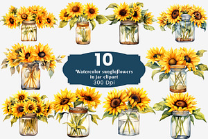 Sunflower In Glass Jar Clipart