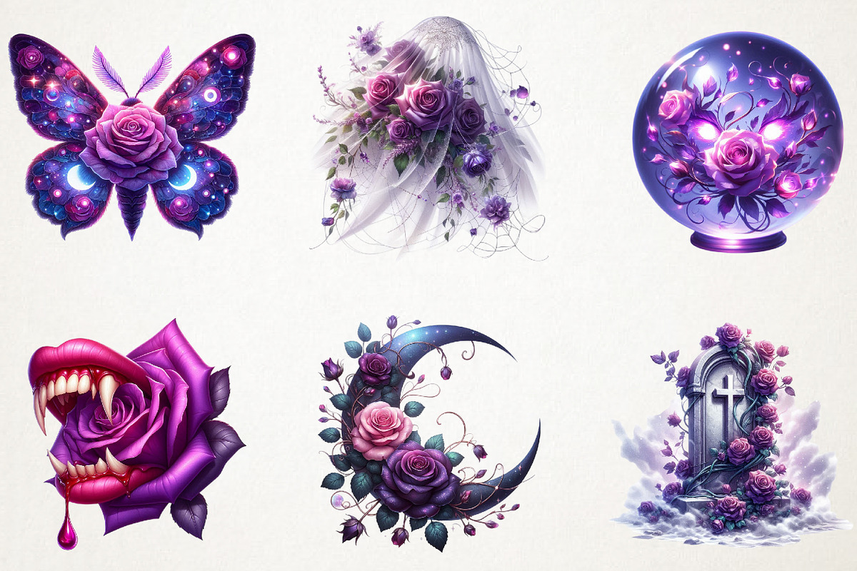 Halloween & Purple Roses Clipart, an Illustration by RobertsArt (Photo 2 of 7)