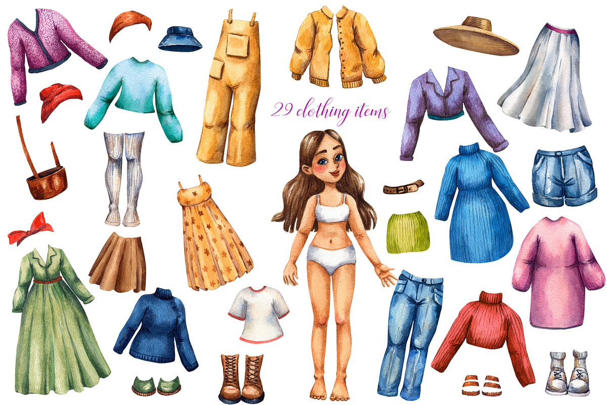 Lucy's Outfits - Watercolor Clipart, an Illustration by Mashamashastu (Photo 2 of 8)