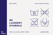 80 Care Laundry Symbols, an Outline Icon by vo.stock (Thumbnail 1 of 6)
